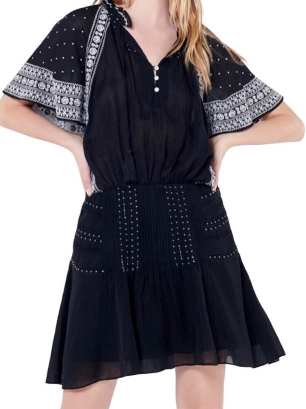 NWT Veronica Beard Minos Dress with White Embroidery Size 2